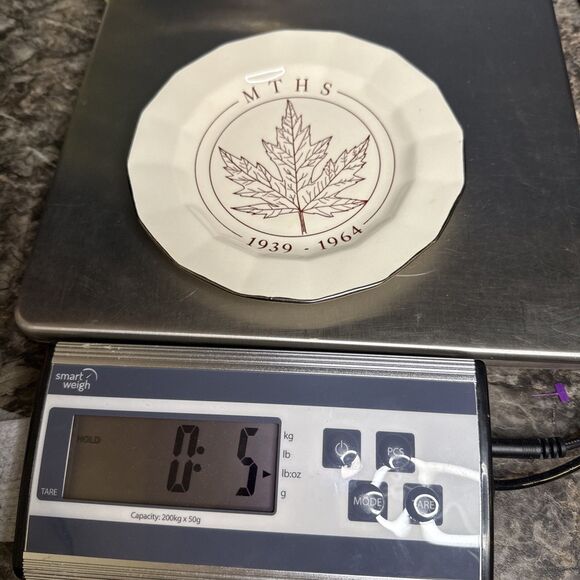 MTHS 1939-1964 A&H Ceramics PA Thanksgiving White Maple Leaf Silver Trim Plate - Picture 4 of 4